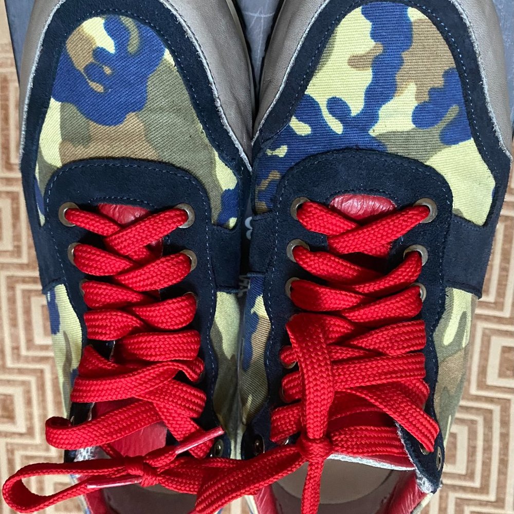NBR1 SPORT -Camo Leather Sneakers - Blue/Gray *Red Laces" - MEN 10 (43)